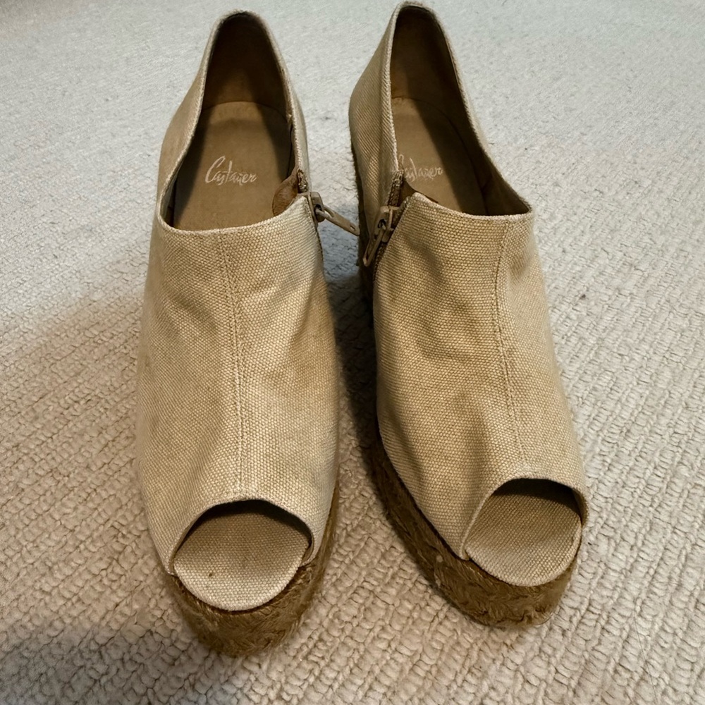 Tan Peep Toe Wedge Shoes